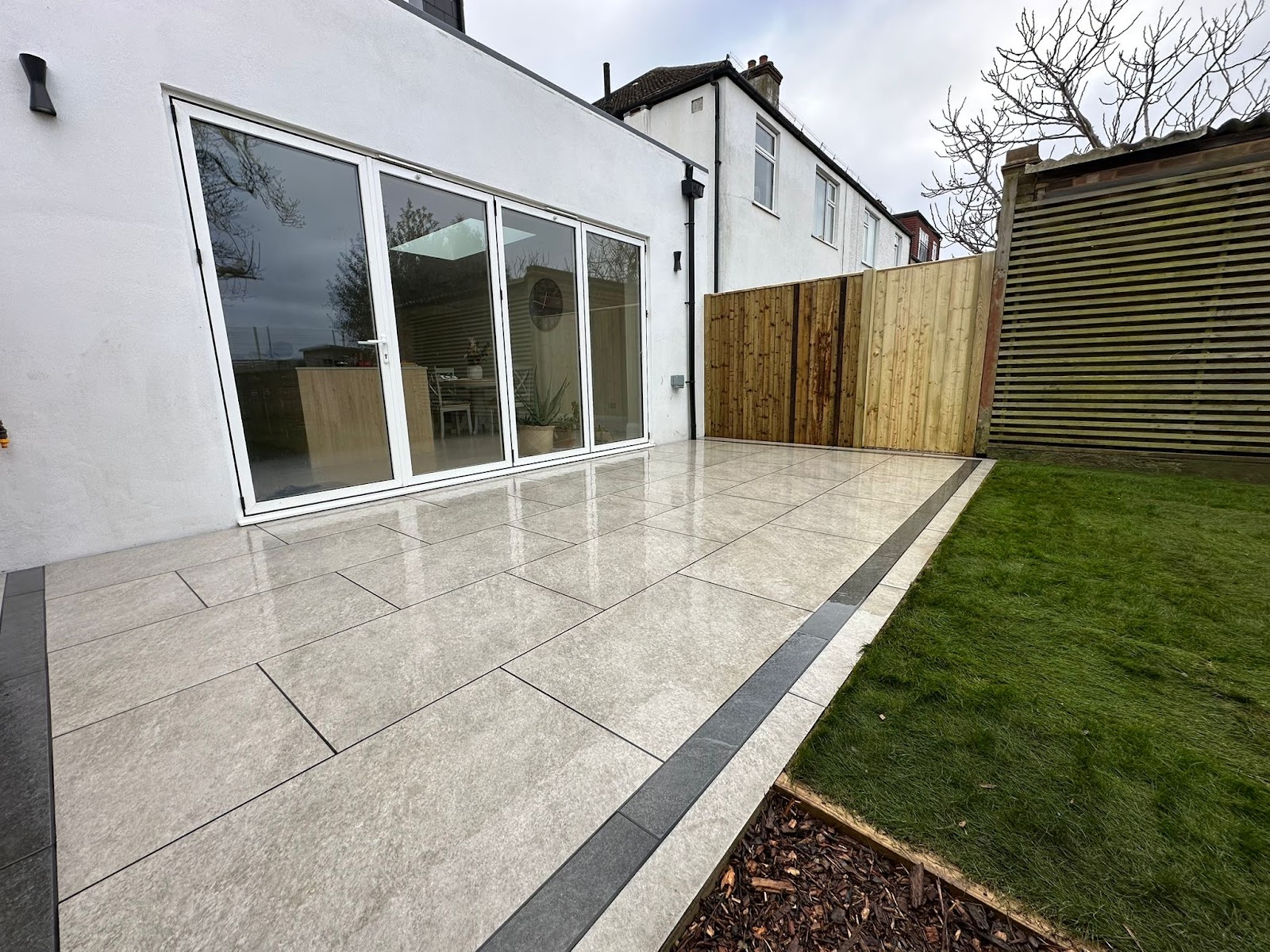 A large patio, built through winter